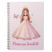 Girls Cute Pink Princess Personalised Notebook Notitieboek (Voorkant)