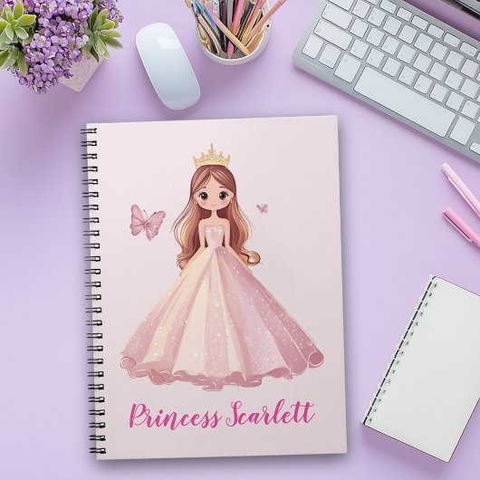 Girls Cute Pink Princess Personalised Notebook Notitieboek