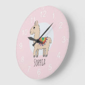 Girls Cute Pink Rainbow Llama en Name Kinder Grote Klok (Hoek)