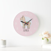 Girls Cute Pink Rainbow Llama en Name Kinder Grote Klok (Huis)