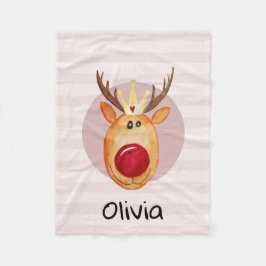 Girls Cute Pink Rudolph Reindeer KerstKinderen Fleece Deken