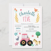 Girls Cute Pink Rustic Boerderij Tractor Birthday Kaart (Voorkant)