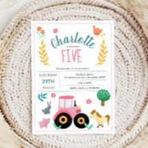 Girls Cute Pink Rustic Boerderij Tractor Birthday