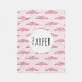 Girl's Cute Pink Safari Crocodile Pattern and Name Fleece Deken (Voorkant)