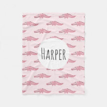 Girl's Cute Pink Safari Crocodile Pattern and Name