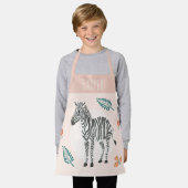 Girls Cute Pink Safari Zebra en Flowers Schort (Gedragen)