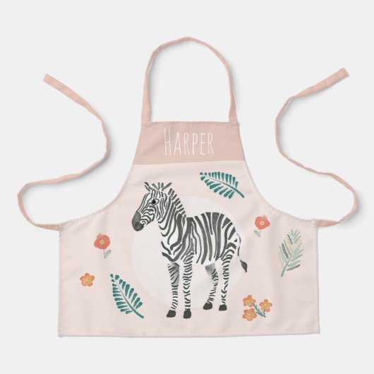 Girls Cute Pink Safari Zebra en Flowers Schort (Voorkant)