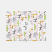 Girls Cute Pink Striped Safari Animals Name Kinder Fleece Deken (Voorkant (Horizontaal))