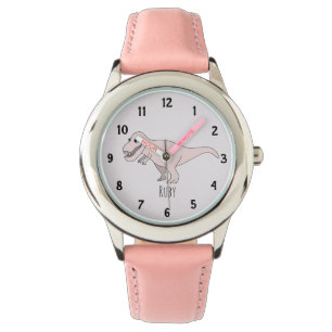 Girls Cute Pink T-Rex Dinosaur Kinderen met de naa Horloge