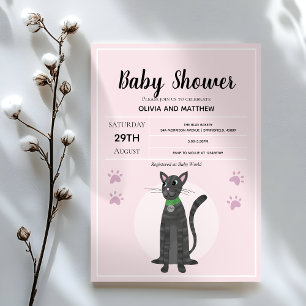 Girls Cute Pink Tabby Cat Cartoon Baby shower Kaart