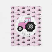 Girls Cute Pink Tractor Pattern met Name Kinder Fleece Deken (Voorkant)