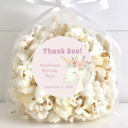 Girls Cute Pink Unicorn Birthday Thank You Ronde Sticker