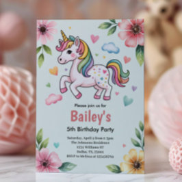 Girls Cute Pink Unicorn Kids Birthday Party Kaart