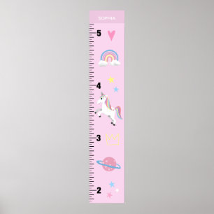 Girls Cute Pink Unicorn Kinder Groeigrafiek Poster