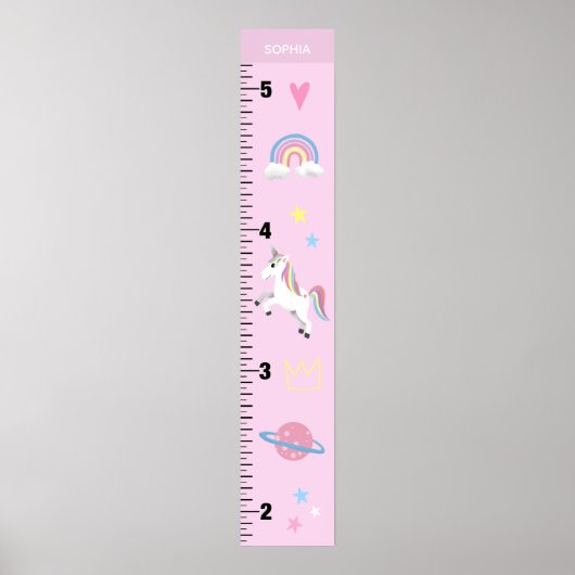 Girls Cute Pink Unicorn Kinder Groeigrafiek Poster (Voorkant)