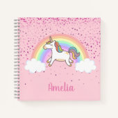 Girls Cute Pink Unicorn Rainbow Gepersonaliseerde Notitieboek (Voorkant)