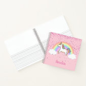 Girls Cute Pink Unicorn Rainbow Gepersonaliseerde Notitieboek (Binnen)