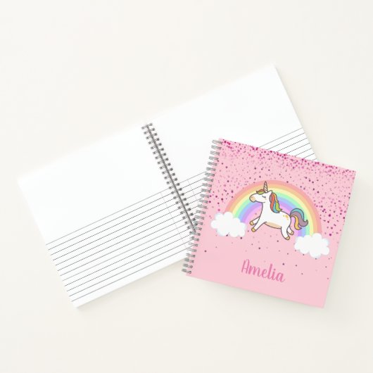 Girls Cute Pink Unicorn Rainbow Gepersonaliseerde Notitieboek (Binnen)