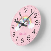 Girls Cute Pink Unicorn Rainbow Gepersonaliseerde  Ronde Klok (Hoek)