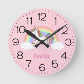 Girls Cute Pink Unicorn Rainbow Gepersonaliseerde  Ronde Klok (Voorkant)