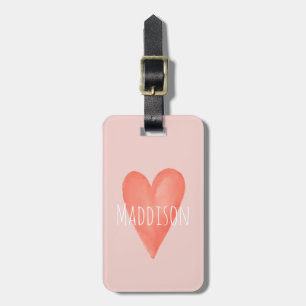 Girls Cute Pink Waterverf Heart Kinder Bagagelabel
