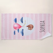 Girls Cute Pink Waterverf Sloth Kinder Strandlaken (Voorkant)