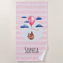 Girls Cute Pink Waterverf Sloth Kinder Strandlaken