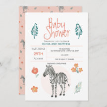 Girls Cute Pink Zebra Safari Oerwoud Baby shower