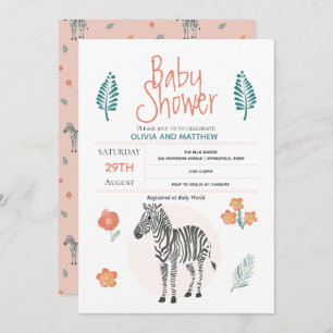 Girls Cute Pink Zebra Safari Oerwoud Baby shower Kaart