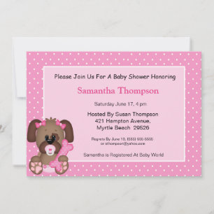 Girls Cute Puppy Dog Baby shower Kaart