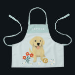 Girls Cute Puppy Dog Floral Kinder Schort<br><div class="desc">Dit schattige en luie kinder schort heeft een schattige gouden puppy met bloemen. Dit mooie blauwe bloemetjesontwerp biedt ook een plek waar je je meisjesnaam kunt toevoegen. Het perfecte grillige cadeau voor elke hondenliefhebber!</div>