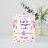 Girls Cute Purple Unicorn Kids 1th Birthday Briefkaart (Staand voorkant)