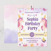 Girls Cute Purple Unicorn Kids 1th Birthday Briefkaart (Voorkant / Achterkant)