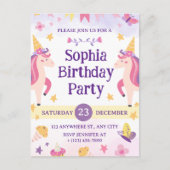 Girls Cute Purple Unicorn Kids 1th Birthday Briefkaart (Voorkant)