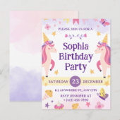 Girls Cute Purple Unicorn Kids 1th Birthday Feestdagenkaart (Voorkant / Achterkant)