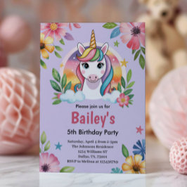 Girls Cute Purple Unicorn Kids Birthday Kaart