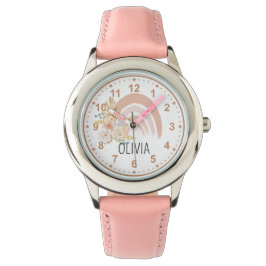Girls Cute Rainbow Boho Flowers Roze Aangepaste na Horloge