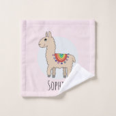 Girls Cute Rainbow Llama Cartoon en naam Kinderen Bad Handdoek (Wasdoekje)
