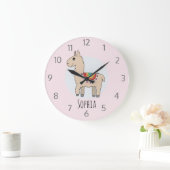 Girls Cute Rainbow Llama Cartoon en naam Kinderen Grote Klok (Huis)