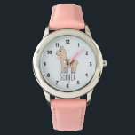 Girls Cute Rainbow Llama Cartoon en naam Kinderen Horloge<br><div class="desc">Deze prachtige kinderen zien een schattige, handgetekende regenbooglamp cartoon. Dit prachtige kleurrijke ontwerp biedt ook een plek waar je je meisjesnaam kunt toevoegen. Met duidelijke, gemakkelijk leesbare getallen is dit 'eerste' horloge geweldig voor mensen die pas beginnen met het leren van de tijd. Het perfecte diervriendelijke ontwerp, wildlife design voor...</div>