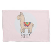 Girls Cute Rainbow Llama Cartoon en naam Kinderen Kussensloop (Voorkant-Links)