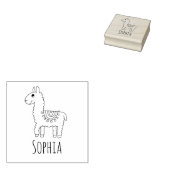 Girls Cute Rainbow Llama & Name School Bookplate Rubberstempel (Gestempeld)