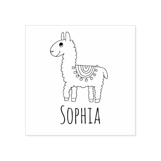 Girls Cute Rainbow Llama & Name School Bookplate Rubberstempel (Afrduk)