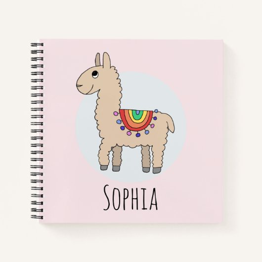 Girls Cute Rainbow Lllama en Name Kinder Notitieboek (Voorkant)