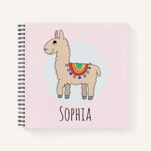 Girls Cute Rainbow Lllama en Name Kinderen Notitieboek