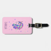Girls Cute Rainbow Magical Unicorn & Custom Name Bagagelabel (Voorkant horizontaal)