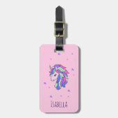 Girls Cute Rainbow Magical Unicorn & Custom Name Bagagelabel (Voorkant verticaal)