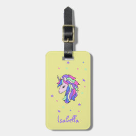 Girls Cute Rainbow Magical Unicorn & Custom Name Bagagelabel