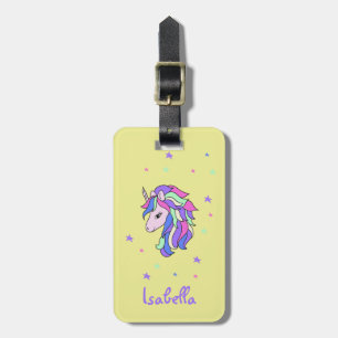 Girls Cute Rainbow Magical Unicorn & Custom Name Bagagelabel
