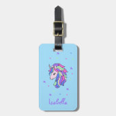 Girls Cute Rainbow Magical Unicorn & Custom Name Bagagelabel (Voorkant verticaal)